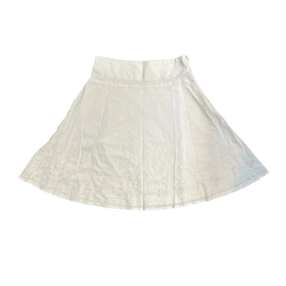 Rene Margo Womens Skirt Size M Cream Cotton Embroidered A Line Boho Cottagecore